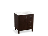KOHLER K-99504-LGR-1WB Jacquard 30" bathroom vanity cabinet with furniture legs, 1 door and 3 drawers on right