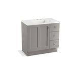 KOHLER K-99533-TKR-1WT Poplin 36" bathroom vanity cabinet with toe kick, 1 door and 3 drawers on right
