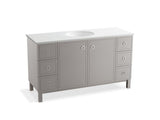 KOHLER K-99510-LGSD-1WT Jacquard 60" bathroom vanity cabinet with furniture legs, 2 doors and 6 drawers, split top drawers