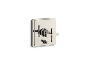 KOHLER T98757-3B-BN Pinstripe Rite-Temp(R) Pressure-Balancing Valve Trim With Diverter And Grooved Cross Handle, Valve Not Included in Vibrant Brushed Nickel