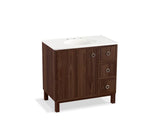 KOHLER K-99507-LGR-1WE Jacquard 36" bathroom vanity cabinet with furniture legs, 1 door and 3 drawers on right