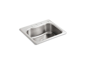 KOHLER K-3362-4 Staccato 25" x 22" x 8-5/16" top-mount single-bowl kitchen sink with 4 faucet holes
