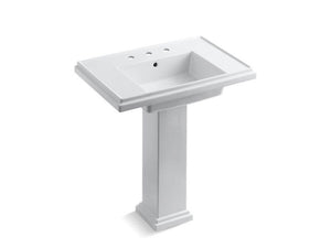 KOHLER 2845-8-0 Tresham 30" Pedestal Bathroom Sink With 8" Widespread Faucet Holes in White