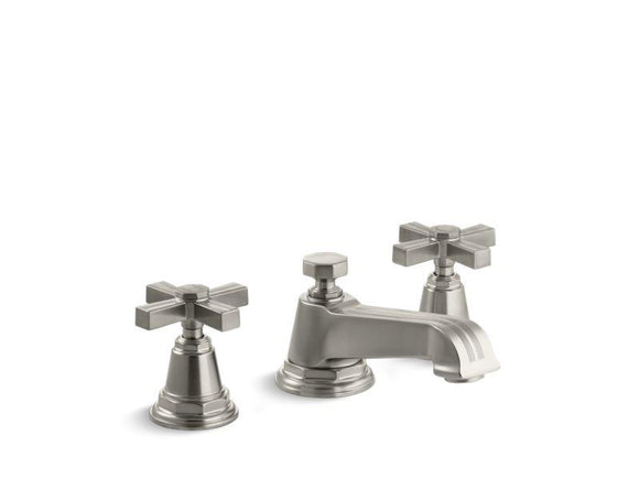 KOHLER 13132-3B-BN Pinstripe Widespread Bathroom Sink Faucet With Cross Handles in Vibrant Brushed Nickel
