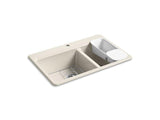 KOHLER K-8669-1A2-FD Riverby 33" x 22" x 9-5/8" top-mount large/medium double-bowl kitchen sink with accessories and single faucet hole