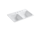 KOHLER 5950-4-0 Delafield 32" X 21" X 8-1/2" Tile-In/Metal Frame Double-Equal Kitchen Sink With 4 Faucet Holes in White