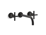 KOHLER K-T14414-3 Purist Wall-mount bathroom sink faucet trim with 9", 90-degree angle spout and cross handles, requires valve