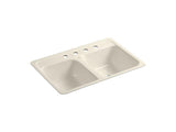 KOHLER 5950-4-47 Delafield 32" X 21" X 8-1/2" Tile-In/Metal Frame Double-Equal Kitchen Sink With 4 Faucet Holes in Almond