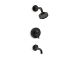 KOHLER K-T14421-4 Purist Rite-Temp pressure-balancing bath and shower trim set with push-button diverter, 7-3/4" spout and lever handle, valve not included