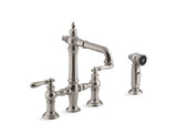 KOHLER K-76520-4 Artifacts Two-hole bridge bar sink faucet with sidesprayer