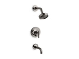 KOHLER K-T14421-4 Purist Rite-Temp pressure-balancing bath and shower trim set with push-button diverter, 7-3/4" spout and lever handle, valve not included