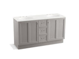 KOHLER K-99524-TKSD-1WT Damask 60" bathroom vanity cabinet with toe kick, 2 doors and 3 drawers, split top drawer