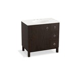 KOHLER K-99507-LGR-1WC Jacquard 36" bathroom vanity cabinet with furniture legs, 1 door and 3 drawers on right