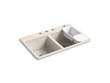 KOHLER K-8679-4A2-FD Riverby 33" x 22" x 9-5/8" top-mount double-equal kitchen sink with accessories and 4 faucet holes