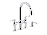 KOHLER K-R28705-SD Oresund Pull-down bridge kitchen sink faucet with soap/lotion dispenser