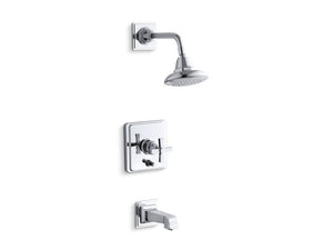KOHLER K-T13133-3A Pinstripe Pure Rite-Temp pressure-balancing bath and shower faucet trim with cross handle, valve not included