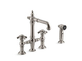 KOHLER K-76520-3M Artifacts Deck-mount bridge bar sink faucet with prong handles and sidespray