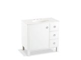 KOHLER K-99507-LGR-1WA Jacquard 36" bathroom vanity cabinet with furniture legs, 1 door and 3 drawers on right