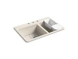 KOHLER K-8669-3A2-FD Riverby 33" x 22" x 9-5/8" top-mount large/medium double-bowl kitchen sink with accessories and 3 faucet holes