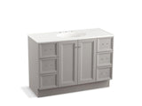 KOHLER K-99522-TKSD-1WT Damask 48" bathroom vanity cabinet with toe kick, 2 doors and 6 drawers, split top drawers