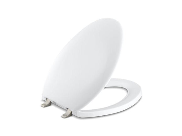 KOHLER 4685-BN-0 Bancroft Elongated Toilet Seat With Vibrant(R) Brushed Nickel Hinges in White