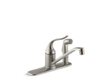 KOHLER 15173-F-BN Coralais Three-Hole Kitchen Sink Faucet With 8-1/2" Spout, Matching Finish Sidespray Through Escutcheon And Lever Handle in Vibrant Brushed Nickel