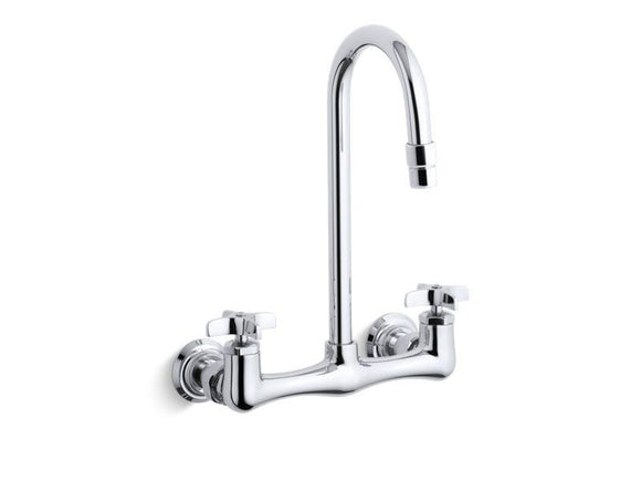 KOHLER 7320-3-CP Triton Double Cross Handle Utility Sink Faucet With Gooseneck Spout in Polished Chrome