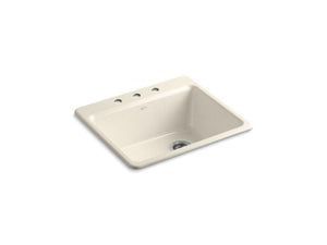KOHLER K-5872-3A1-47 Riverby 25" x22" x 9-5/8" top-mount single-bowl kitchen sink with sink rack