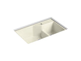 KOHLER K-6411-1-FD Indio 33" x 21-1/8" x 9-3/4" Smart Divide undermount large/small double-bowl kitchen sink with single faucet hole