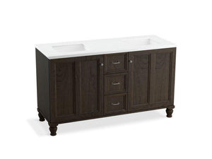 KOHLER K-99524-LG-1WC Damask 60" bathroom vanity cabinet with furniture legs, 2 doors and 3 drawers