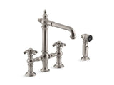 KOHLER K-76519-3M Artifacts deck-mount bridge kitchen sink faucet with prong handles and sidespray