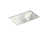 KOHLER K-6411-1 Indio 33" x 21-1/8" x 9-3/4" Smart Divide undermount large/small double-bowl workstation kitchen sink with single faucet hole