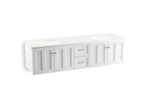 KOHLER K-99525-SD-1WA Damask 72" wall-hung bathroom vanity cabinet with 4 doors and 2 drawers, split top drawer