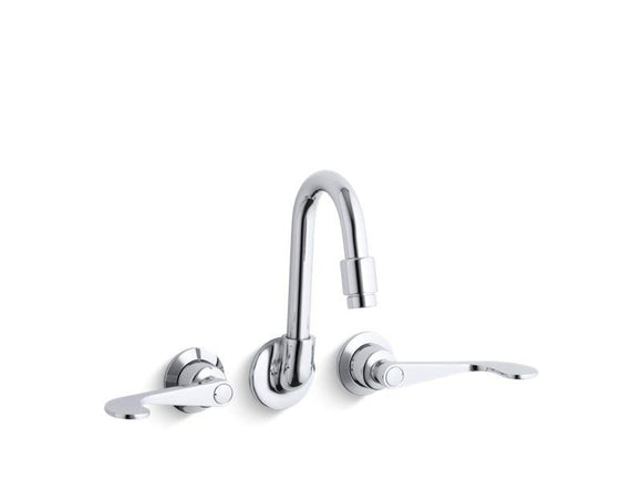 KOHLER 7302-5A-CP Triton Shelf-Back Double Wristblade Lever Handle Sink Faucet in Polished Chrome