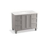 KOHLER K-99563-LG-1WT Damask 42" bathroom vanity cabinet with furniture legs, 1 door and 6 drawers