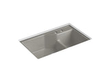 KOHLER K-6411-2-0 Indio 33" x 21-1/8" x 9-3/4" Smart Divide undermount large/small double-bowl kitchen sink with 2 faucet holes