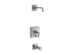 KOHLER T13133-4BL-BN Pinstripe Rite-Temp(R) Bath And Shower Trim Set With Push-Button Diverter And Lever Handle, Less Showerhead in Vibrant Brushed Nickel