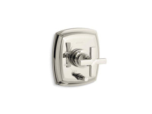 KOHLER T98759-3-AF Margaux Rite-Temp(R) Pressure-Balancing Valve Trim With Push-Button Diverter And Cross Handles, Valve Not Included in Vibrant French Gold