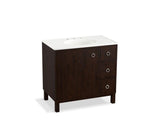KOHLER K-99507-LGR-1WB Jacquard 36" bathroom vanity cabinet with furniture legs, 1 door and 3 drawers on right