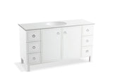 KOHLER K-99510-LGSD-1WA Jacquard 60" bathroom vanity cabinet with furniture legs, 2 doors and 6 drawers, split top drawers
