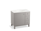 KOHLER K-99507-LGR-1WT Jacquard 36" bathroom vanity cabinet with furniture legs, 1 door and 3 drawers on right