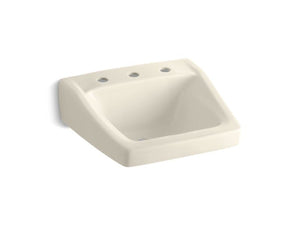 KOHLER K-1723-47 Chesapeake 20" x 18-1/4" wall-mount/concealed arm carrier bathroom sink with 8" widespread faucet holes