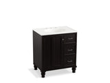 KOHLER K-99517-LGR-1WU Damask 30" bathroom vanity cabinet with furniture legs, 1 door and 3 drawers on right