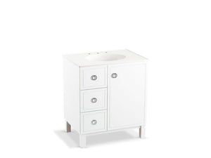 KOHLER K-99504-LGL-1WA Jacquard 30" bathroom vanity cabinet with furniture legs, 1 door and 3 drawers on left