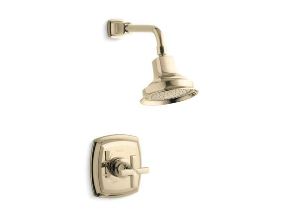 KOHLER TS16234-3-AF Margaux Rite-Temp Shower Valve Trim With Cross Handle And 2.5 Gpm Showerhead in Vibrant French Gold