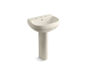 KOHLER 2293-8-0 Wellworth Pedestal Bathroom Sink With 8" Widespread Faucet Holes in White