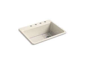 KOHLER K-8668-4A1-47 Riverby 27" x 22" x 9-5/8" top-mount single-bowl kitchen sink with bottom sink rack and 4 faucet holes