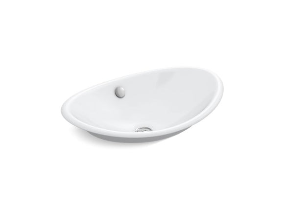KOHLER K-5403-W Iron Plains Oval Vessel bathroom sink with White painted underside