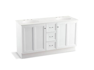 KOHLER K-99524-TKSD-1WA Damask 60" bathroom vanity cabinet with toe kick, 2 doors and 3 drawers, split top drawer