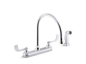 KOHLER K-810T71-5AFA Triton Bowe 1.8 gpm kitchen sink faucet with 9-5/16" gooseneck spout, matching finish sidespray, aerated flow and wristblade handles